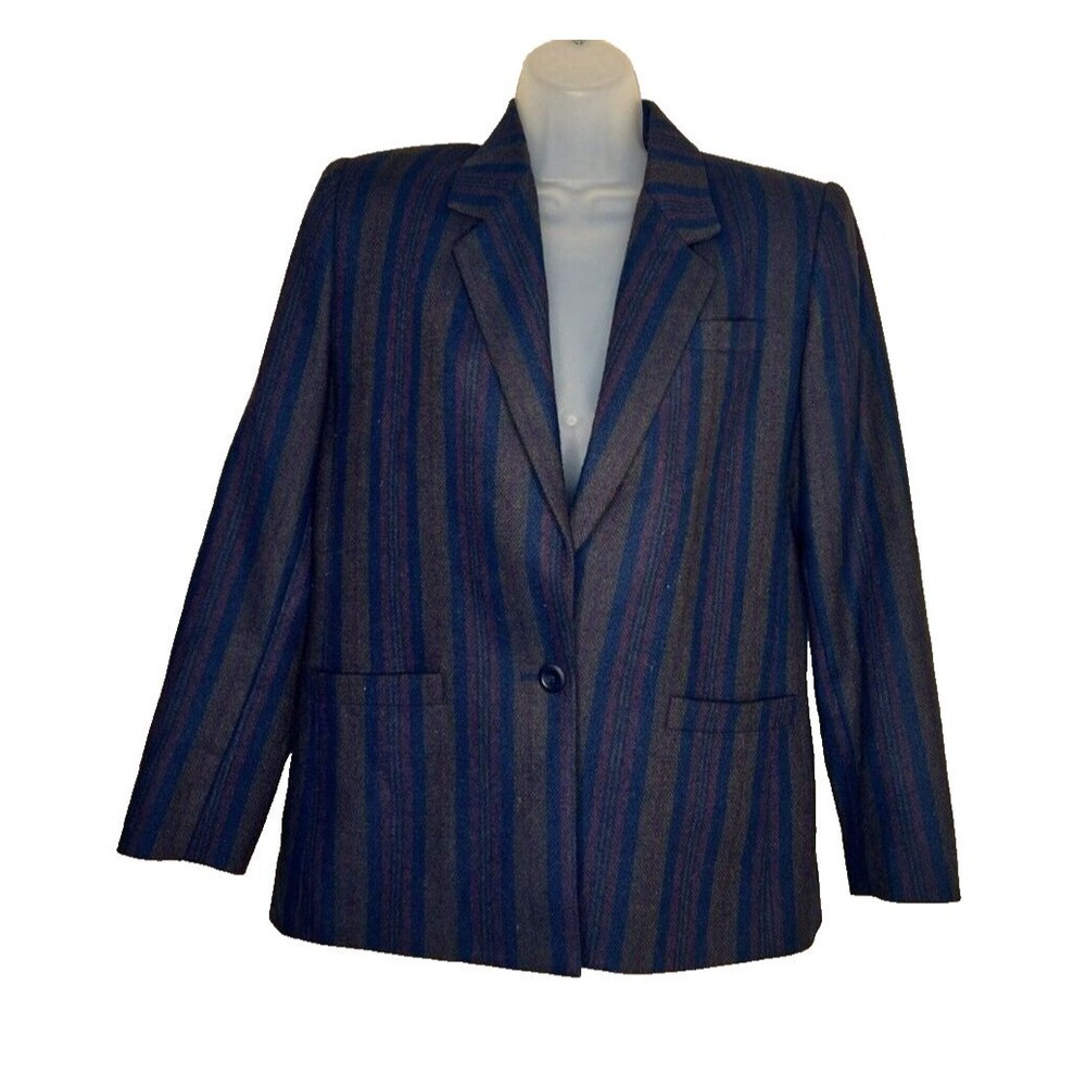 VTG Stirling Cooper Petite Women's Blazer Size 4/5 Purple Brown Blue Stripes